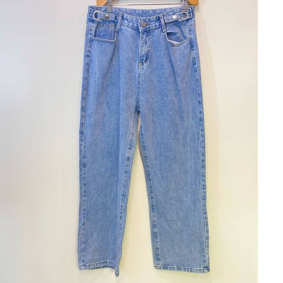 Blue Oversized Grunge High Rise Straight Leg Denim Jeans Pockets Baggy Y2K  2us - Picture 1 of 5